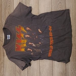 KISS World Tour 1983-1984 Rock Band Graphic M Single Stitch Mens T Shirt VTG 80s
